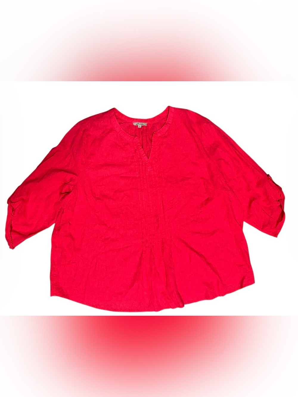 Soirée Bright Pink Women's Linen Rolled Sleeve Pleat Front Blouse Sz 2X